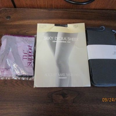 New Control Top Pantyhose X 2 & Tights XL 1X Black and Gray August Max JCP Silki