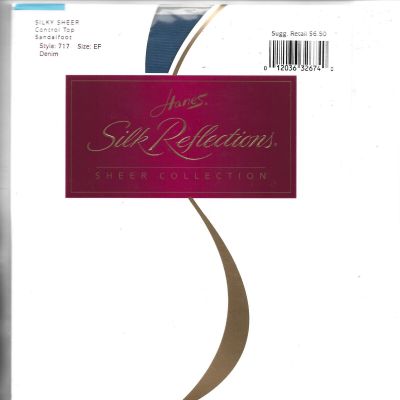 New Hanes Silk Reflections Pantyhose,Size EF, Denim color,Control Top,Sandalfoot