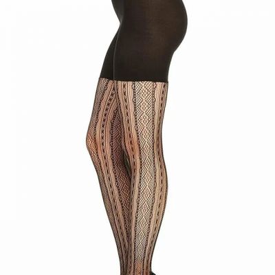 SPANX STAR POWER DOUBLE DIAMOND STRIPE SHAPING TIGHTS Size C  BACKDROP BLACK