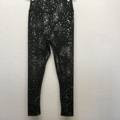 Womens Leggings Size Small Black Silver Star Print Celestial Cropped Pull On