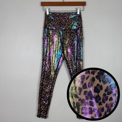 Love Her Shop Leggings Women XS Shiny Cheetah Print Metallic Iridescent