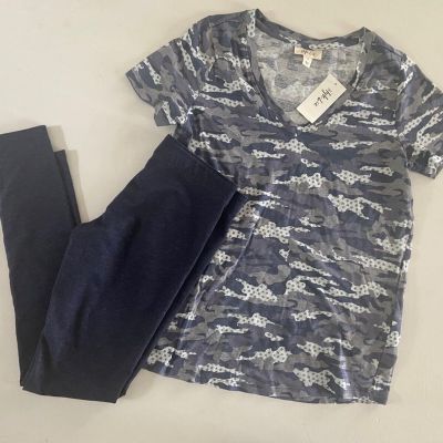 Garage Sz S/P  Blue Leggings & NWT Style & Co Small Star Camo Tee 2pc outfit set