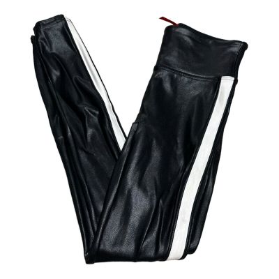 SPANX Faux Leather Leggings Women's XS Black Stripe Shiny Coated Shaping Pants