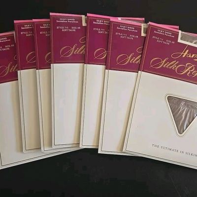 Hanes Silk Reflection Size AB Style 715 Silky Sheer Pantyhose Soft Taupe 8 Pk