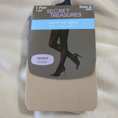 New 1 Pair Secret Treasures Control Top Tights Chino Opaque 60 denier  Size 2