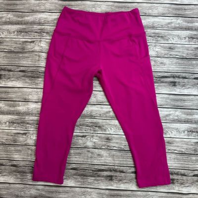 N.Y.L. Women's Bright Hot Pink Gym Workout Leggings L LG Large Pockets Pull On