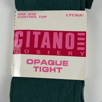 Vintage 90s Gitano Hosiery Opaque Tights Spruce Green One Size Control Top 1993