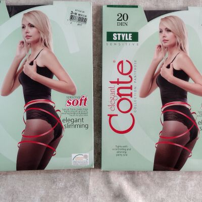 Elegant Conte Style Pantyhose - Mocca - Size: 3 - 2 Pairs - Sexy! Gorgeous!