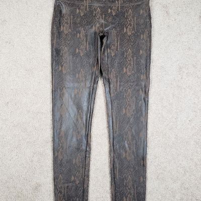 Spanx Leggings Faux Leather Snakeskin Print Brown Pull On Women’s Slimming Large