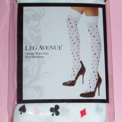 LEG AVENUE Opaque Poker Suit Print Thigh High Stockings Hearts Spades OSFM