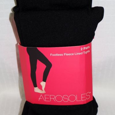 NWT Aerosoles Black 2 Pr Footless Fleece Lined Tights Sz S/M SOFT!