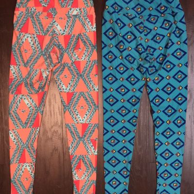 LULAROE OS One Size 2 Pair Leggings EUC