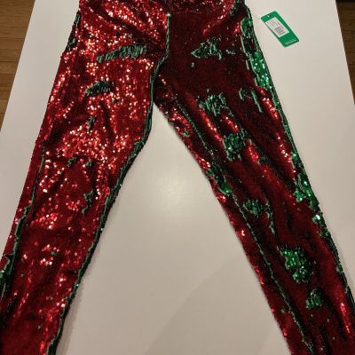 Tipsy Elves Leggings Women’s  Medium Red Green Shiny Sequin