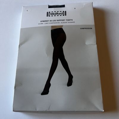 WOLFORD 4977 SYNERGY 40 LEG SUPPORT TIGHTS WITH COMPRESSION BLACK SIZE LARGE NWT