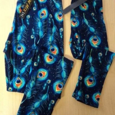 Mommy & Me Leggings Peacock Pattern Women's OS, Plus - Children's Med, Lg