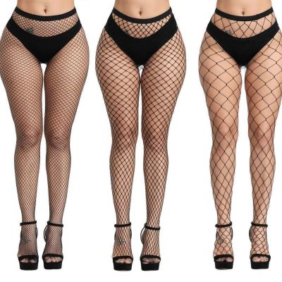 Women's High Waisted Fishnet Tights Sexy Wide Suspender Pantyhose Thigh-High ...