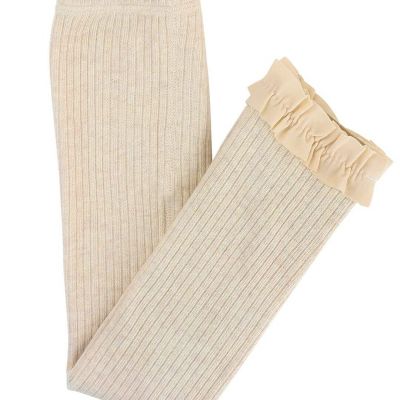 Girls' Cotton Ribbed Footless Ruffle Tights Oatmeal Size 6-8