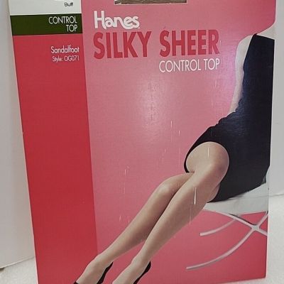 HANES SILKY SHEER CONTROL TOP PANTYHOSE SIZE AB BUFF SANDALFOOT STYLE OG071 NEW