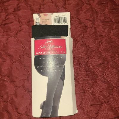 Ebony/Black Opaque tights for women size CD Hanes Silk Reflections. Control Top