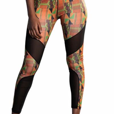 Zawadi Sport African Print Mesh Leggings Yoga Workout Pants Med (6-8) FAST SHIP