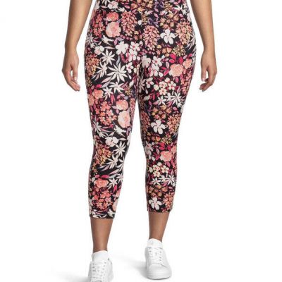 Terra and Sky Painted Floral Print High Rise Capri Leggings 3X (24W-26W) NWT