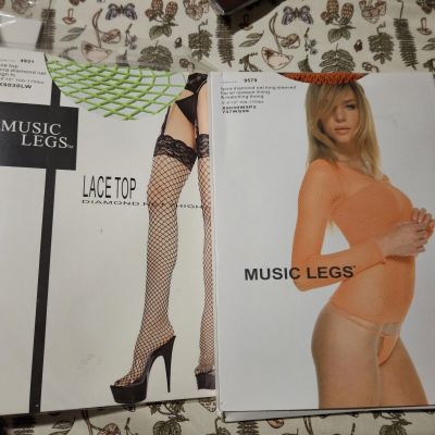 2 Pack Diamond Net Thigh High Stocking 1 Short Set Music Legs 4931  9579 NWT