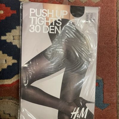 H&M pushup tights 30 den black made in italy semi shiny sz XS $12.95 NEW w tags