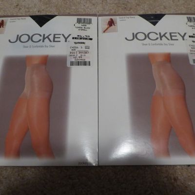 2 Pr. Jockey Size A/Small 2004 Control Top Sandalfoot Tuxedo Black Pantyhose