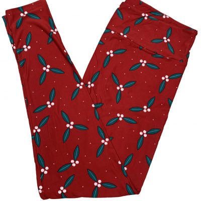 LuLaRoe Womens Leggings Size TC2 Holiday Red Mistletoe Christmas Plus 18+ NWT