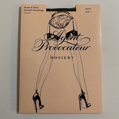 Agent Provocateur Seam & Heel Black Stockings Size 2, Made In France