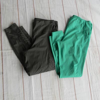 WM'S LOT OF 2 GREEN ATHLETIC LEGGINGS W/CELL PHONE POCKETS MOTO SZ XXL AVIA