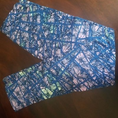 LuLaRoe Leggings OS, Teal/Pink/Green Floral Geometric, NWT