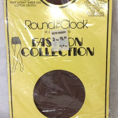 VTG ROUND THE CLOCK FASHION COLLECTION CONTROL TOP SILKY SHEER PANTYHOSE 3X