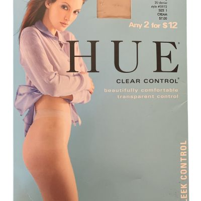 HUE Clear Control Pantyhose Size 1 Cream Style #5972 Sheer Clear Control Top