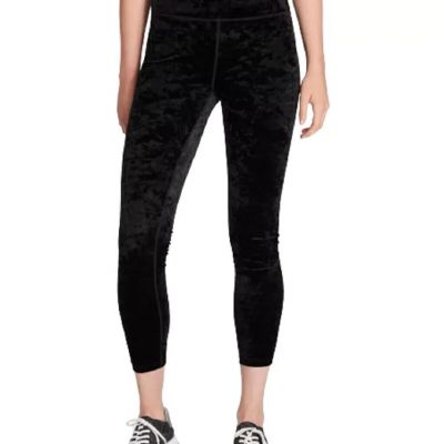 Calvin Klein Womens Performance Black Crushed Velvet Cropped Legging Sz. S