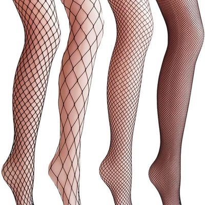 4 Packs Women Patterned Fishnet Tights Black Fishnets Net Stockings Pantyhose