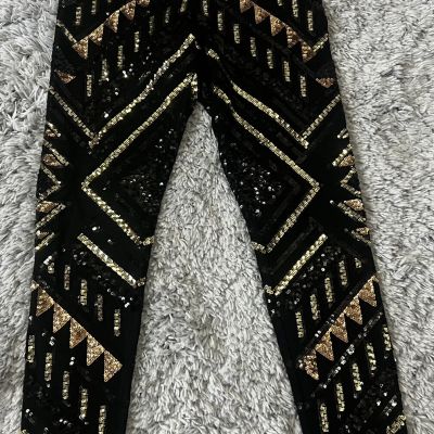 Express High Rise Stretch Leggings Womens Size Medium Gold Black Sequins NEW $98