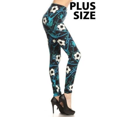 Plus Size Women's Plus Size High Waisted Leggings In A Soccer Ball(Football)