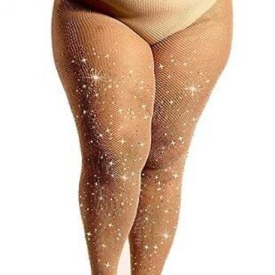 Indestructible Strong Plus Size Rhinestone Fishnet Stockings 1X-2X Tan-1 Pair