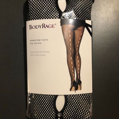 Body Rage Black Back Rhinestone Tights, One Size **