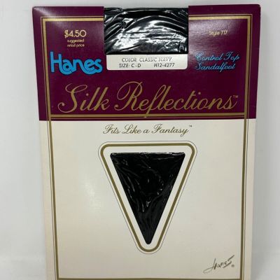 Vtg 1984 Hanes Silk Reflections Pantyhose Classic Navy Sz C-D Control Top