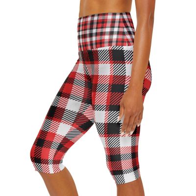 Yoga Leggings, Black/Red/White - Yoga Capri Leggings, Fitness Pants, Workout