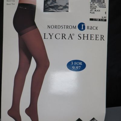 NEW Nordstrom Rack Lycra Sheer Pantyhose Black Sz Plus Control Top Sheer Leg Toe