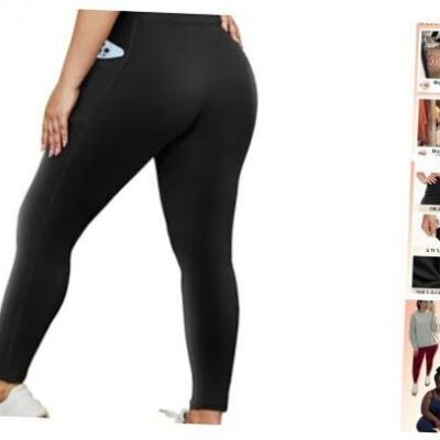 Plus Size Leggings with Pockets for Women - Yoga High Waist XX-Large Black