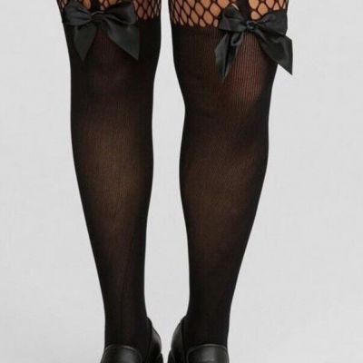 Torrid Women's Plus Size 3/4 Bow Thigh High Fishnet Tights NWT