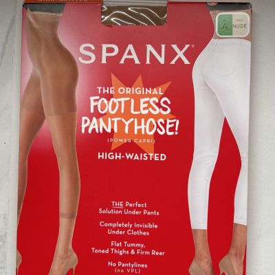 Spanx Footless Pantyhose High Waisted Power Capri Size A Nude Soft Waistband New