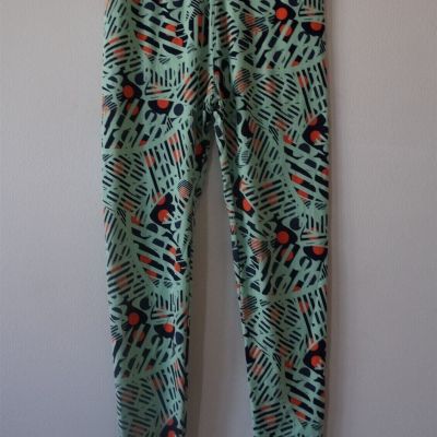 Lularoe Green Orange Black Print Leggings OS One Size - Pre Owned