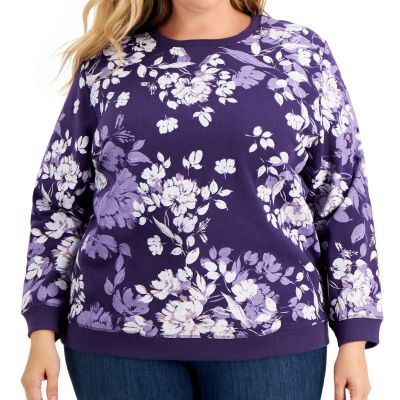 Karen Scott Plus Size Floral-Print Sweatshirt, 1X