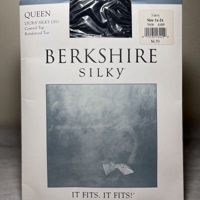 Berkshire Silky Queen 1x-2x Control Top Reinforced Toe Pantyhose NAVY -NEW