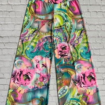 USA New JUp PLUS SIZE Womens HIGH WAIST PINK FLORAL PALAZZO PANTS 1X 2X 3X